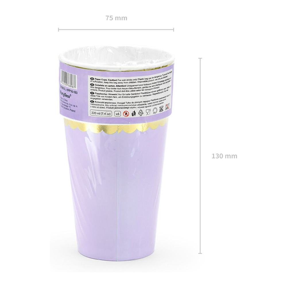 Стакан бумажный, 6 шт, 220 мл, светло-фиолетовый - 4
