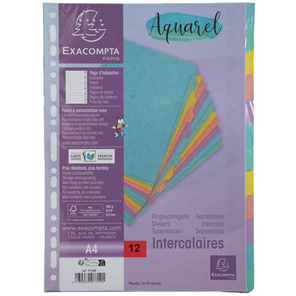 Разделитель "Aquarel", A4, 12 делений, ассорти - 3