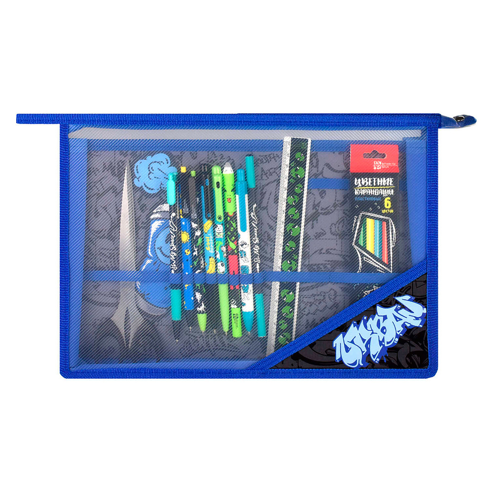 Папка для труда "Стрит-арт", А4, пластик, синий - 3