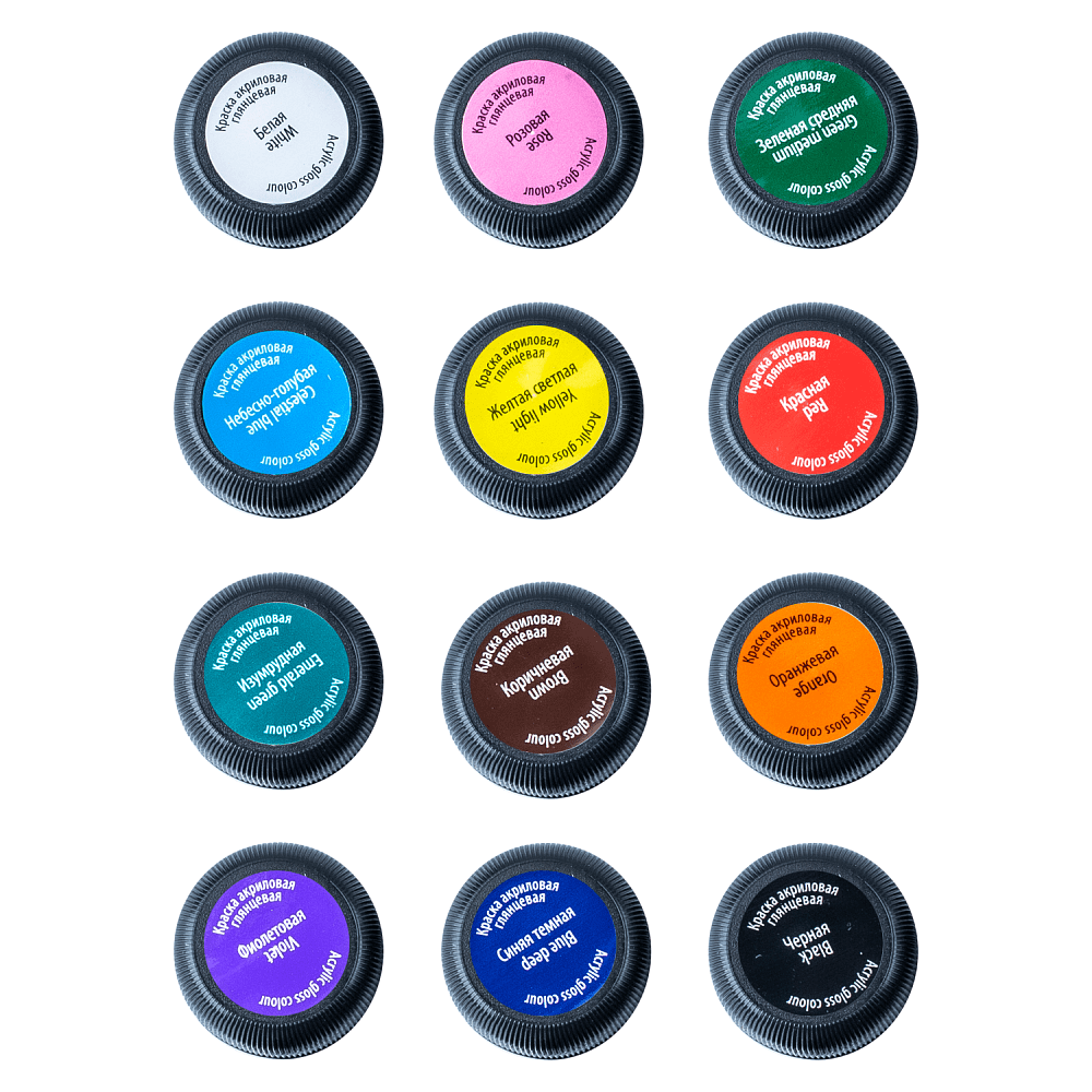 Краска акриловая глянцевая "Декола", набор 12 цветов, 20 мл, банки - 8