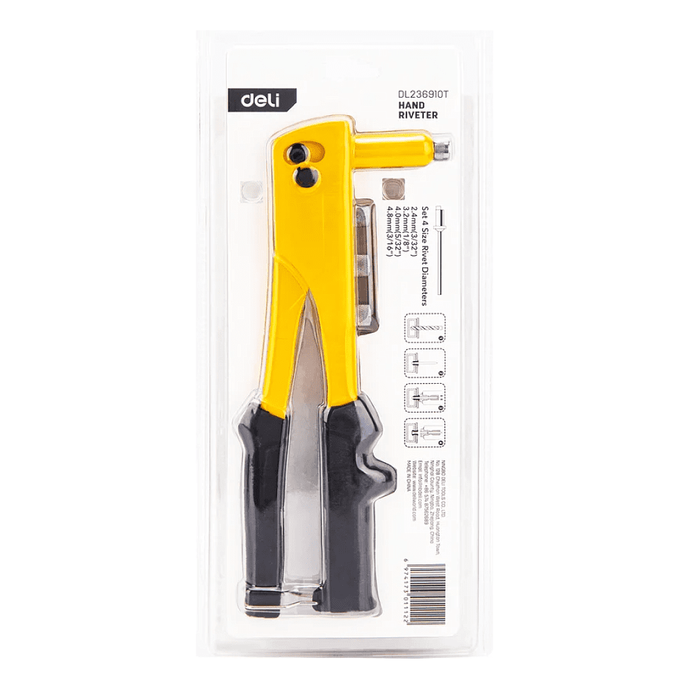 Заклепочник одноручный Deli YS EDL236910T, 270 см, 2.4-4.8 мм, заклепки в комплекте - 7
