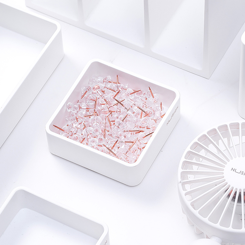 Набор канцелярский "Deli", кнопки+скрепки+зажимы, розовое золото - 4