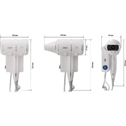 Фен настенный BXG-1600Н1, ABS-пластик, белый - 2