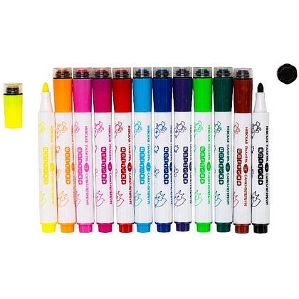 Фломастеры "Цветик", 12 шт., со штампами