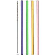 Трубочки стеклянные Leonardo + щетка, 21 см, 6 шт/упак, ассорти