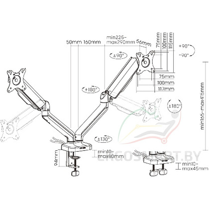 Крепление для 2-ух мониторов Power Black DBL, черный - 10
