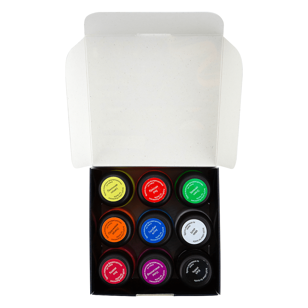 Краска акриловая по ткани "Декола неон", набор 9 цветов, 20 мл, банки - 4