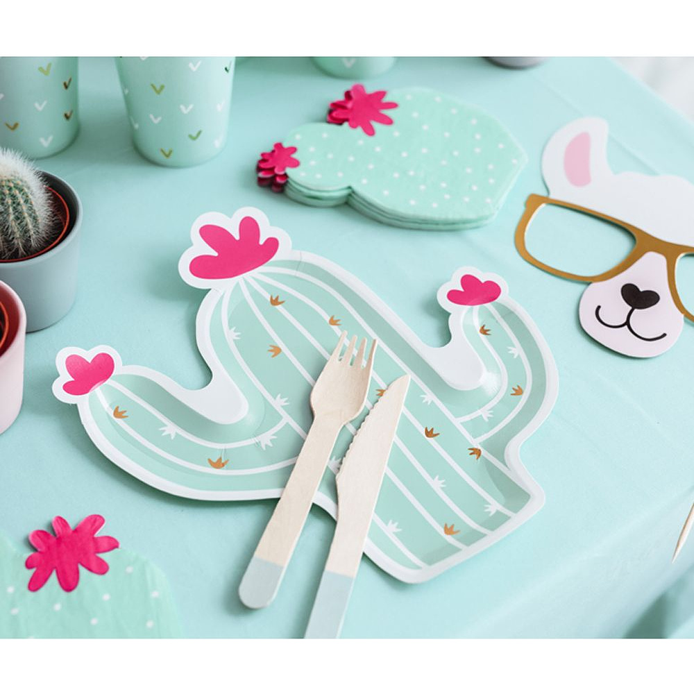 Тарелка бумажная "Кактус", 23х24 см, 6 шт, мятный - 2