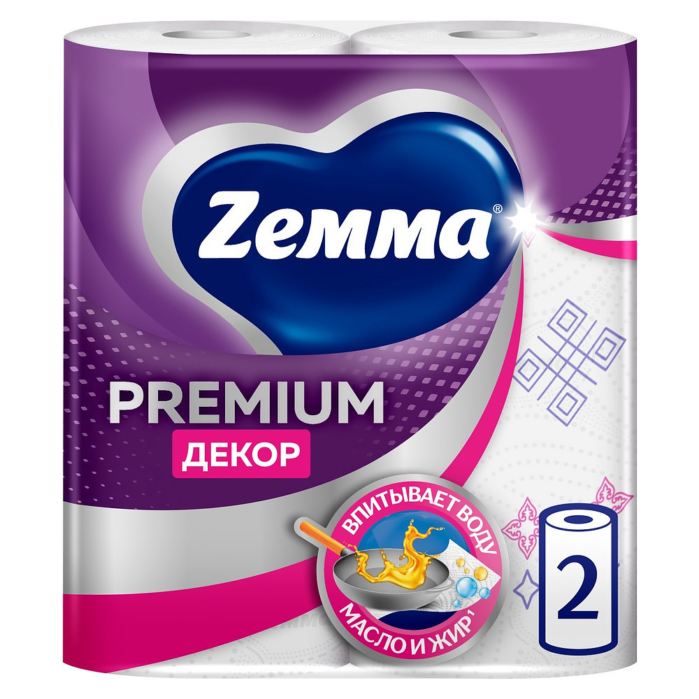 Полотенца бумажные Zemma Premium, 2 рулона, 2 слоя, декор