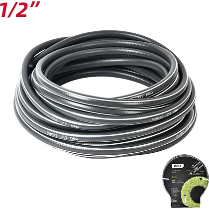 Шланг поливочный армированный четырёхслойный Deli GS EDL8072-15, 1/2", ПВХ, 15 м, серый - 2