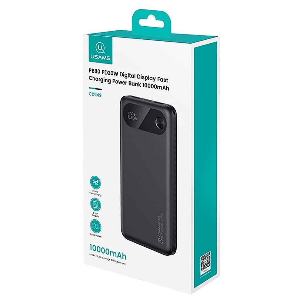 Внешний аккумулятор Usams "CD249 PB80 PD20W", 10000mAh, черный - 2
