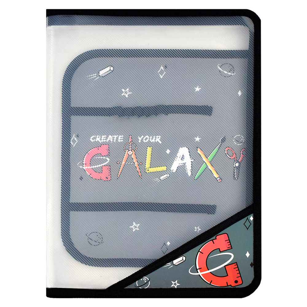 Папка для труда "Гэлэкси", А4, на молнии, серый, черный - 2