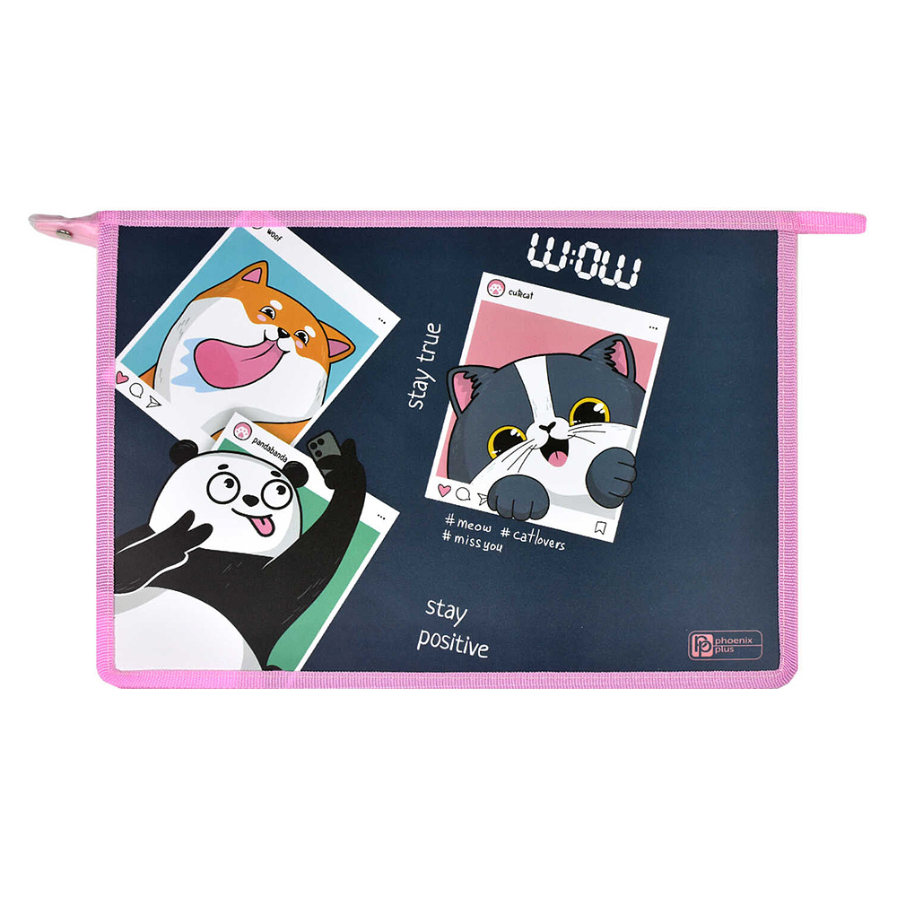 Папка для тетрадей "Селфи", А4, на молнии, пластик, серый, розовый - 5