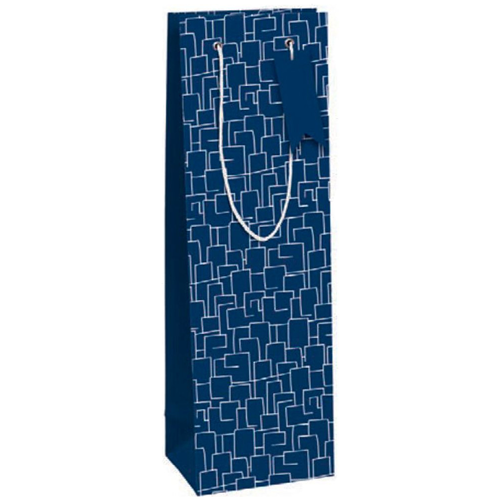 Пакет бумажный подарочный "Men in blue" для бутылки, 12.7x9x35.5 см, синий