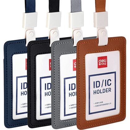 Бэдж для пропусков "Deli", 72х108 мм,  вертикальный, на тесьме с клипом, синий