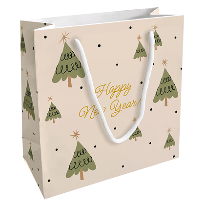 Пакет бумажный подарочный "Spruce. Елки", 20х20х8 см, бежевый