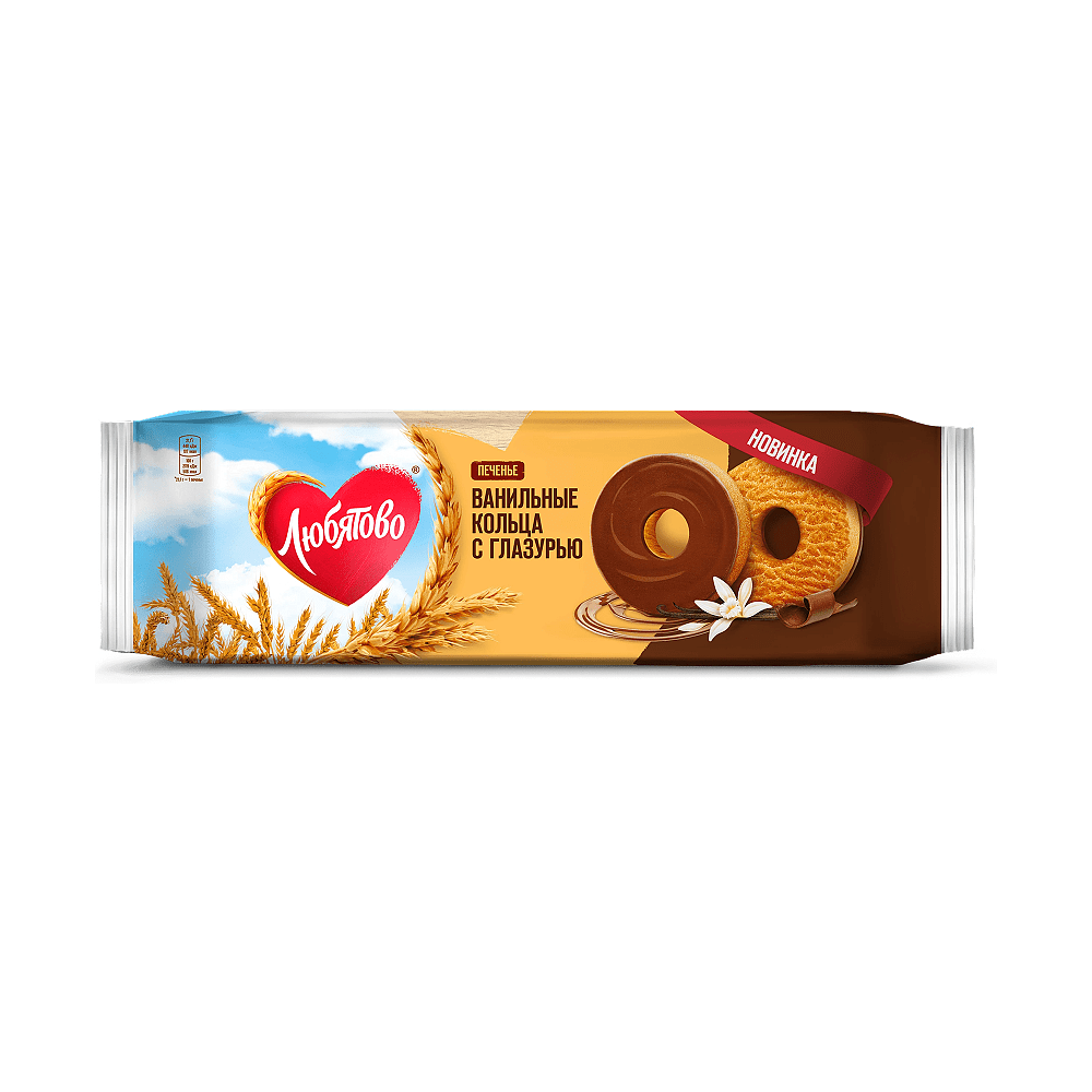Печенье сдобное "Любятово" ванильные кольца с глазурью, 190 гр