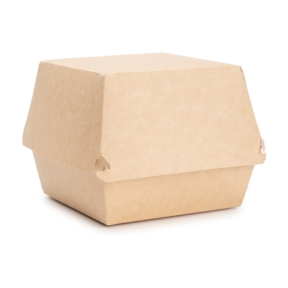 Контейнер бумажный для бургера с крышкой, 113/123x113/141x112 мм, 55 шт/упак, крафт
