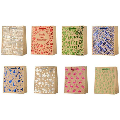 Пакет подарочный бумажный "Крафт с тиснением", ассорти