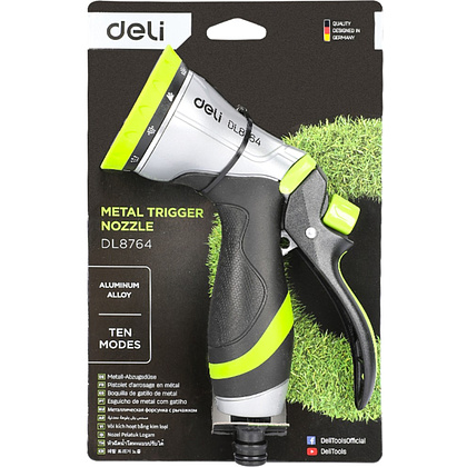 Пистолет-распылитель Deli GS EDL8764, 10 функций, быстросъем, фиксатор курка, корпус аллюм., черный, зеленый - 4