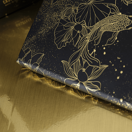 Блокнот "Total Black goldfish gold", А5, 96 листов, на резинке, черный, золотистый, срез черный - 6