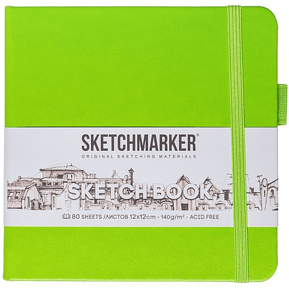 Скетчбук "Sketchmarker", 80 листов, 12x12 см, 140 г/м2, зеленый луг
