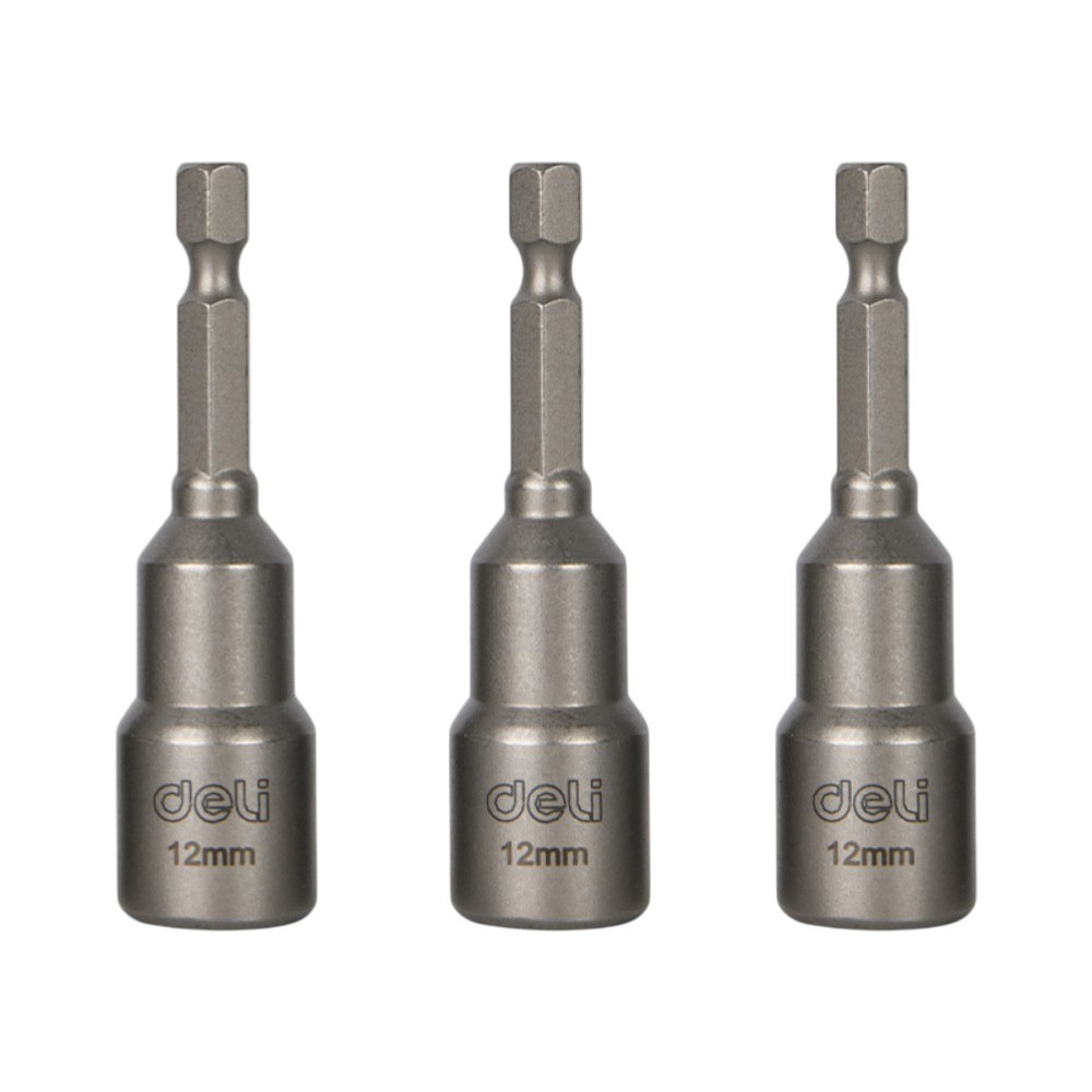 Набор насадок шестигранных магнитных Deli YS EDL4812T, 12 мм, 3 шт, HEX 1/4", серебристый
