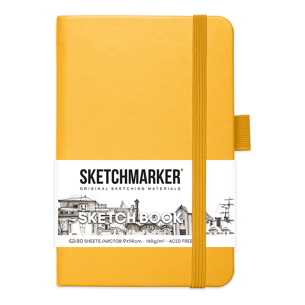 Скетчбук "Sketchmarker", 9x14 см, 140 г/м2, 80 листов, желтый