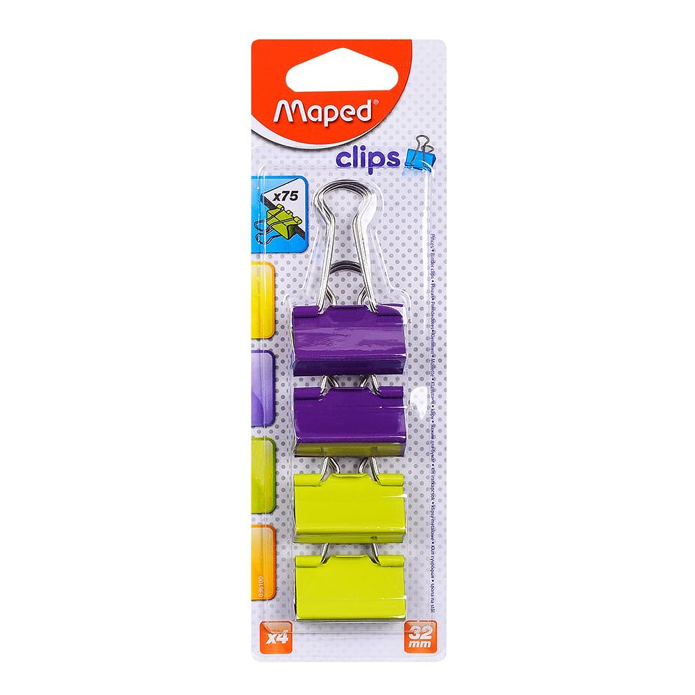 Зажим для бумаги цветной Maped, 32 мм, 4 шт, ассорти