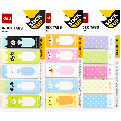 Закладки бумажные "Deli" с печатью, 45x15 мм, 150 шт, ассорти