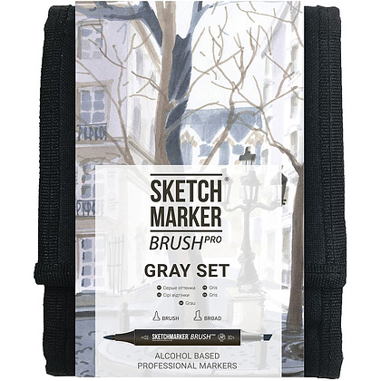 Набор маркеров перманентных двусторонних "Sketchmarker BRUSH Gray Set", 12 шт.