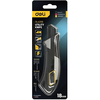 Нож строительный Deli YS EDL4256, 18 мм, корпус из алюминиевого сплава, прорезиненная рукоятка, автоблокировка - 8