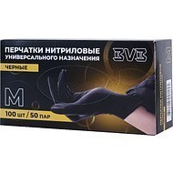 Перчатки нитриловые неопудренные одноразовые BVB, р-р M, 100 шт/упак, черный