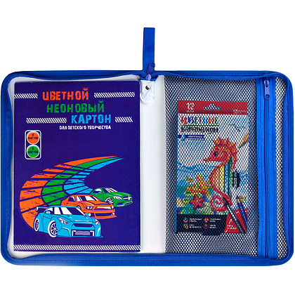 Папка для тетрадей "Космонавт", А4, на молния, пластик, синий - 2