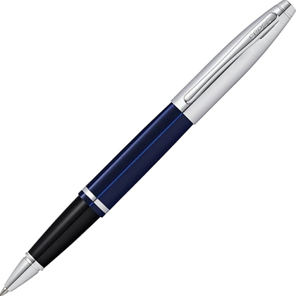Ручка-роллер "Cross Calais Chrome&Blue Lacquer", 0.7 мм, синий, серебристый, стерж. черный