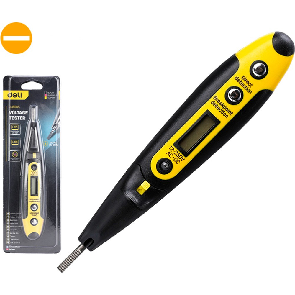 Индикаторная отвертка-тестер Deli YS EDL8005, 12-250 В, цифровая, желтый, черный - 2