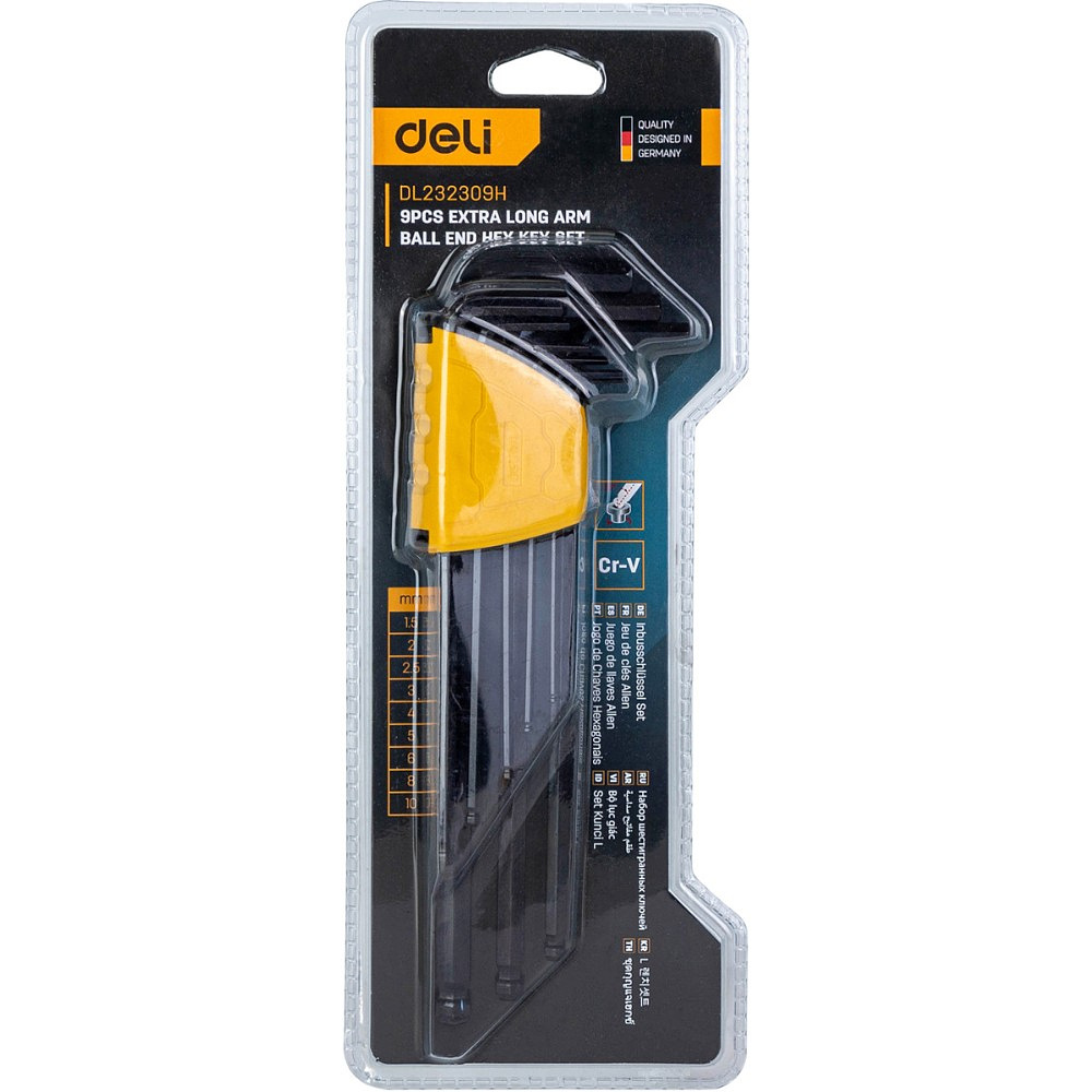 Набор ключей Г-образных Deli YS EDL232309H шестигранных, экстрадлинных, 1,5-10 мм, 9 шт., удлиненный, черный, блистер - 3