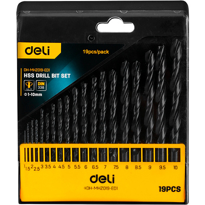 Набор сверл по металлу Deli "EDH-MHZ019-ED1", 19 шт, черный