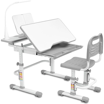 Комплект растущей мебели Fundesk "Cubby Botero": парта, стул, подставка для книг, LED-лампа, серый