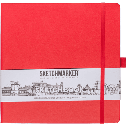 Скетчбук "Sketchmarker", 80 листов, 20x20 см, 140 г/м2, красный 