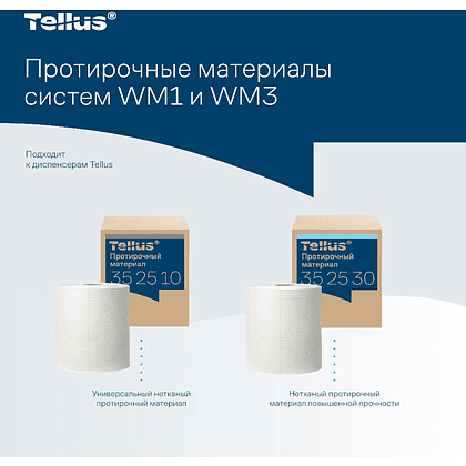Протирочный материал нетканый Tellus c центральной вытяжкой повышенной прочности, 1 слой, 106,4 м, WM1/WM3 - 13