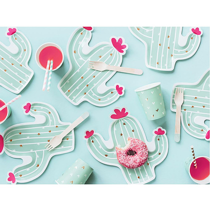 Тарелка бумажная "Кактус", 23х24 см, 6 шт, мятный - 3