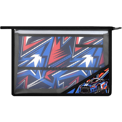 Папка для труда "Дрифт", А4, на молнии, пластик, черный, синий - 2