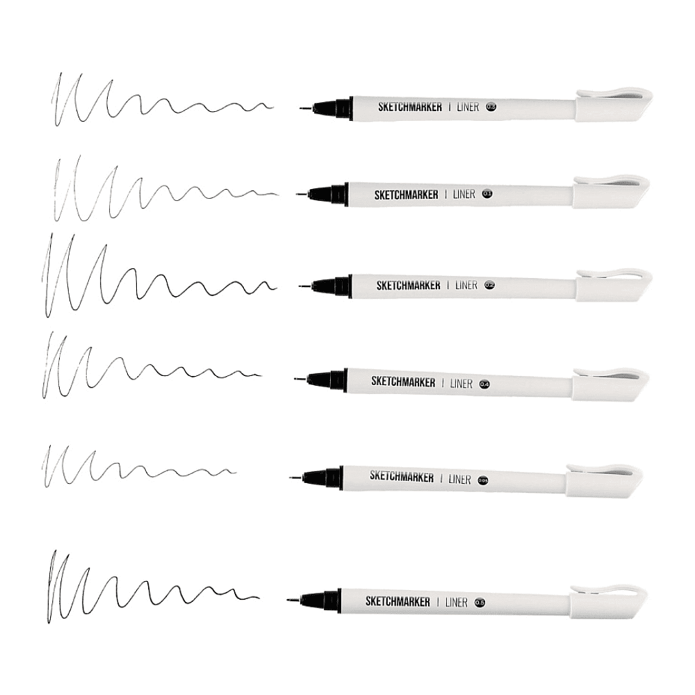 Набор ручек капиллярных "Sketchmarker", 6 штук (0.05, 0.1, 0.2, 0.3, 0.4, 0.5 мм), лайнер, черный  - 3