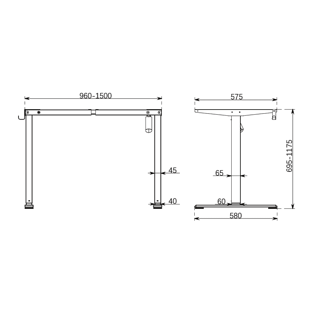 Каркас стола с электроприводом одномоторный Waltz IR20, Fit Focus Space One, черный  - 2
