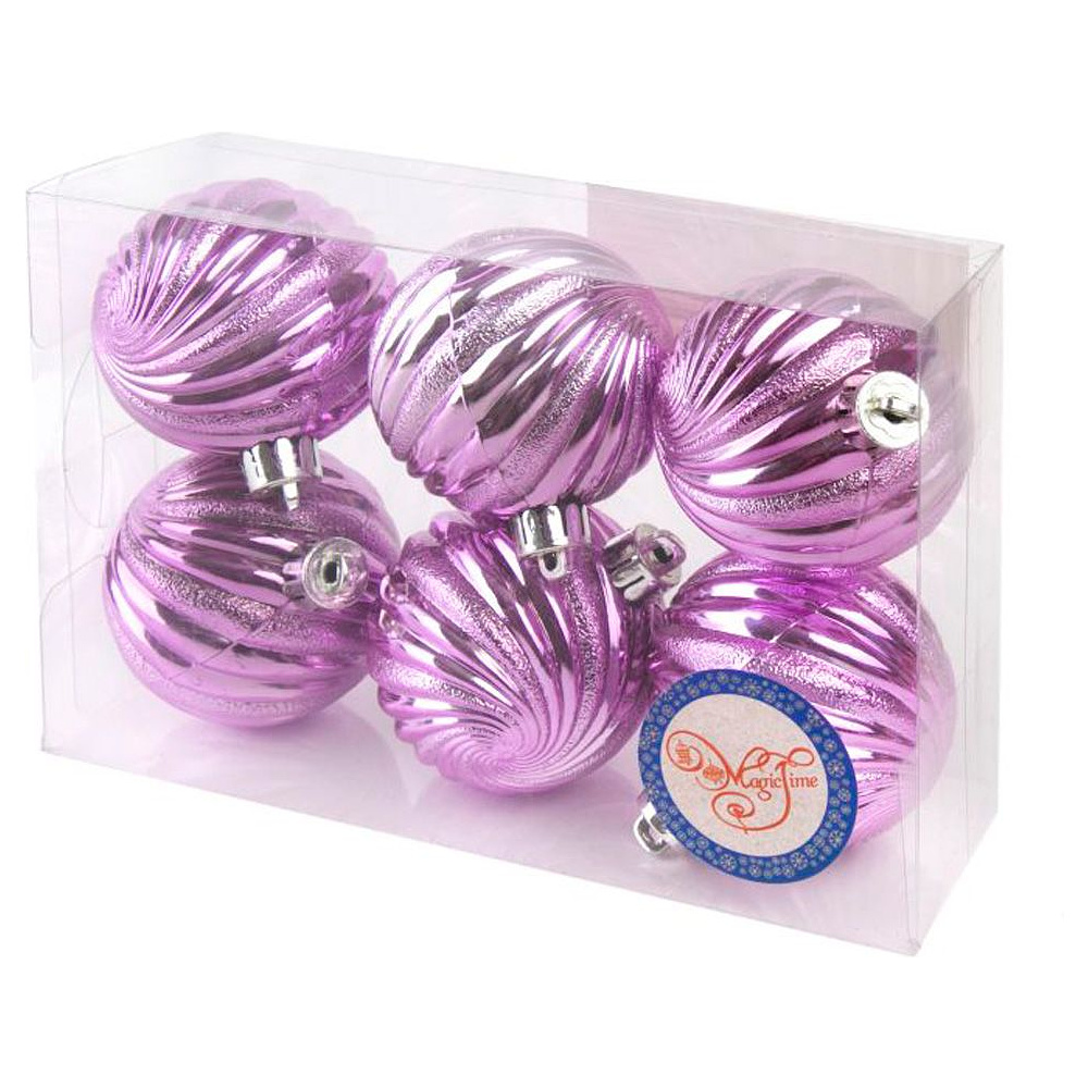 Шар елочный "Вихрь", d6 см, 6 шт, розовый