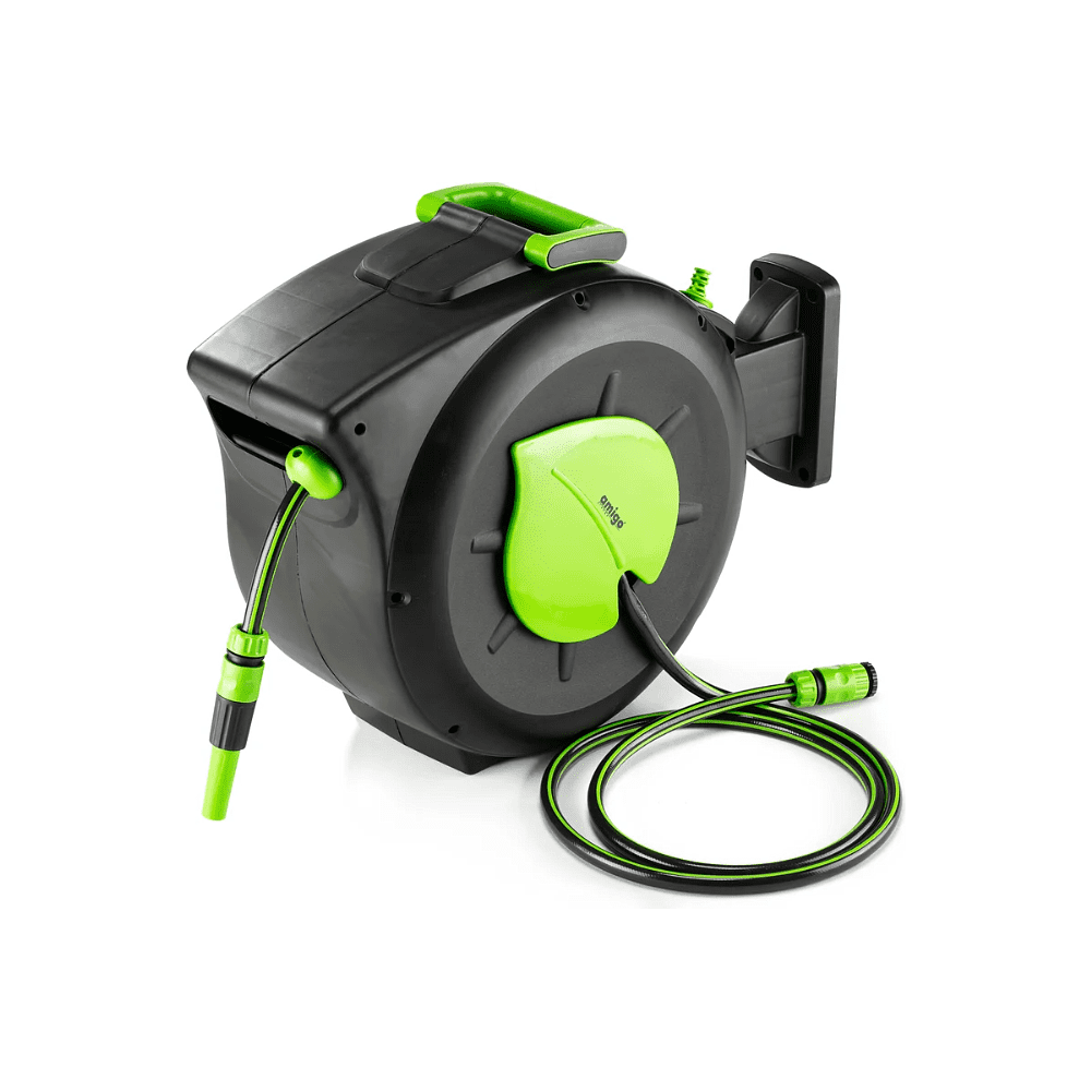 Шланг поливочный на катушке Amigo Grande 79668, 1/2", 30 м, с коннектором, черный, зеленый