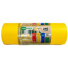 Мешки для мусора Mirpack Premium+, 240 л, ПВД, 45 мкм, 93х130 см, 10 шт/рулон, желтый