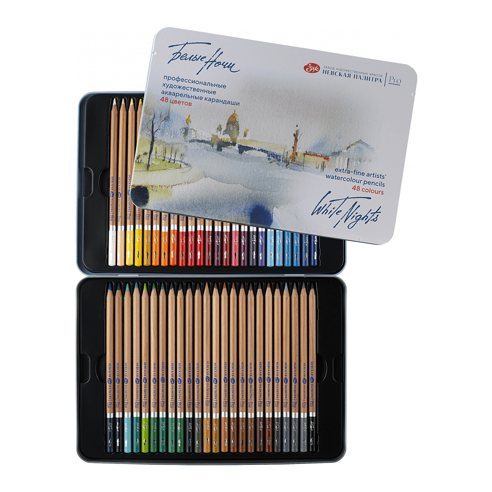 Карандаш акварельный "Белые ночи", набор 48 цветов, жестяной пенал