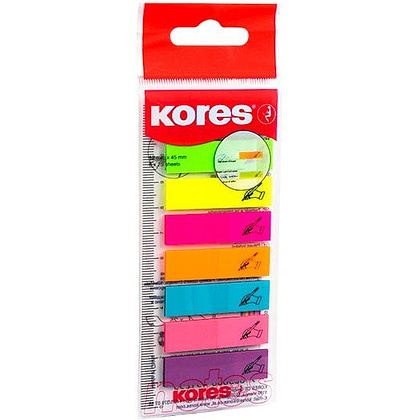 Закладки клейкие "Kores" с подписью, 12x45 мм, 200 шт, ассорти